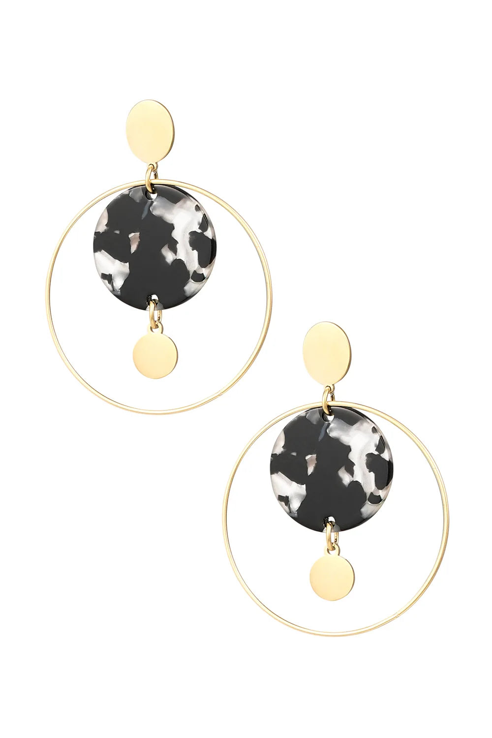 Oorbellen Cirkel Met Print - Zwart/Goud Kleur