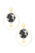 Oorbellen Cirkel Met Print - Zwart/Goud Kleur