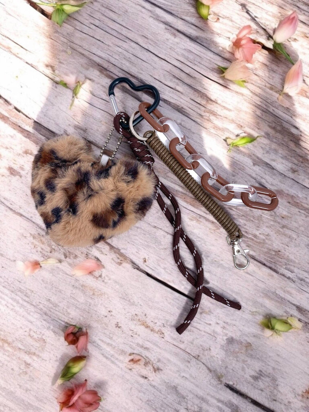 Leopard hart tasbedel en sleutelhanger PC09: Bruin / Synthetisch