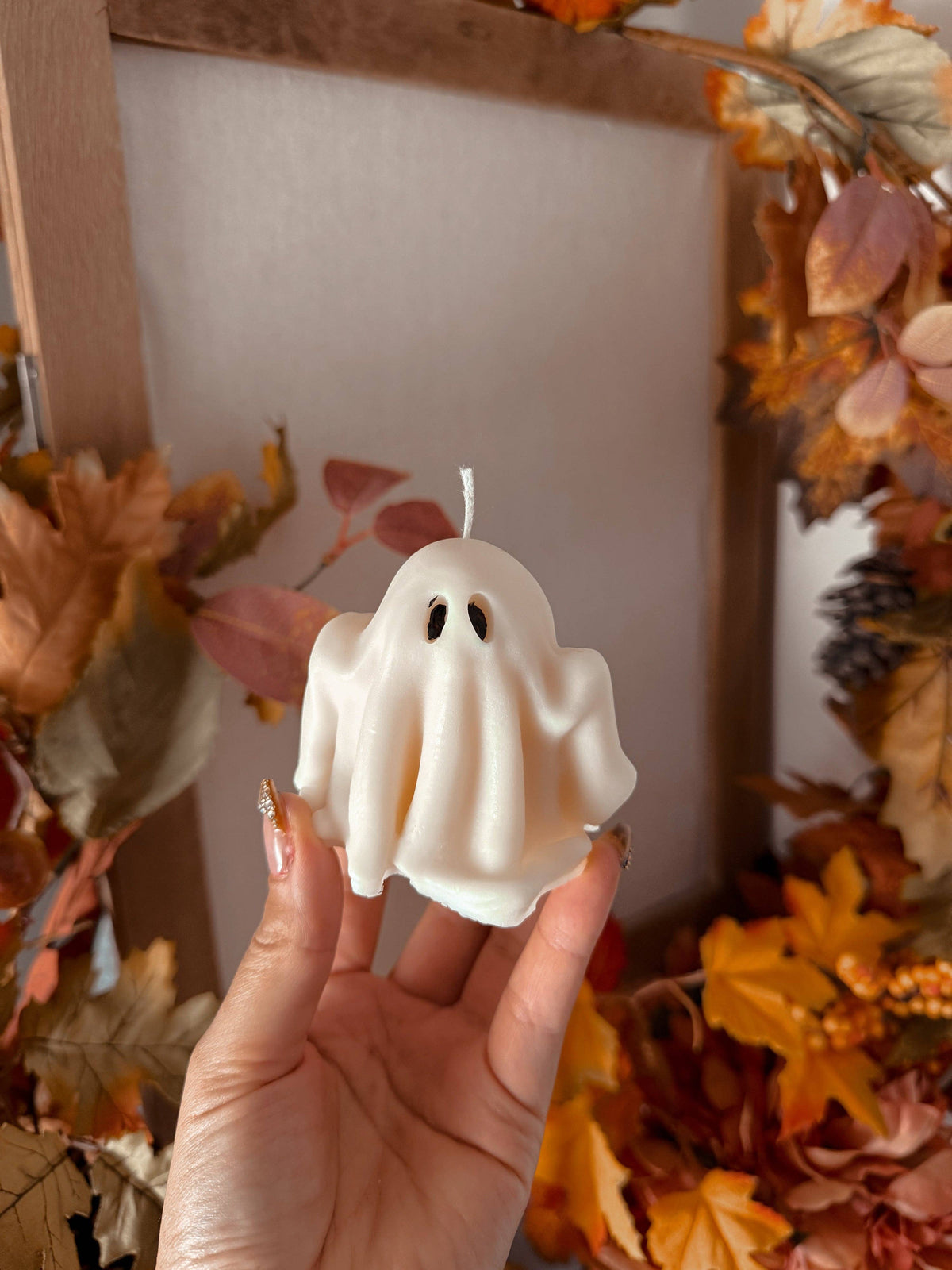 Gedrapeerde spookkaars — geur: Gourmand‑herfst