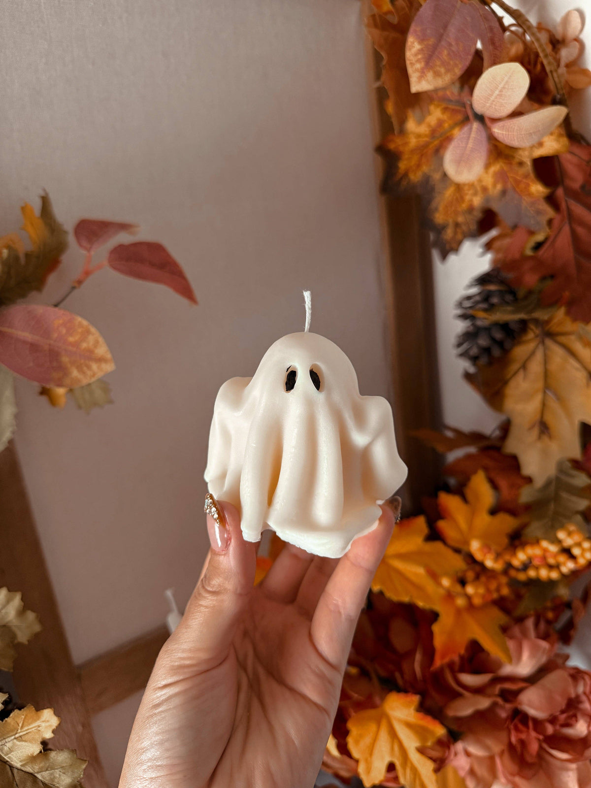 Gedrapeerde spookkaars — geur: Gourmand‑herfst